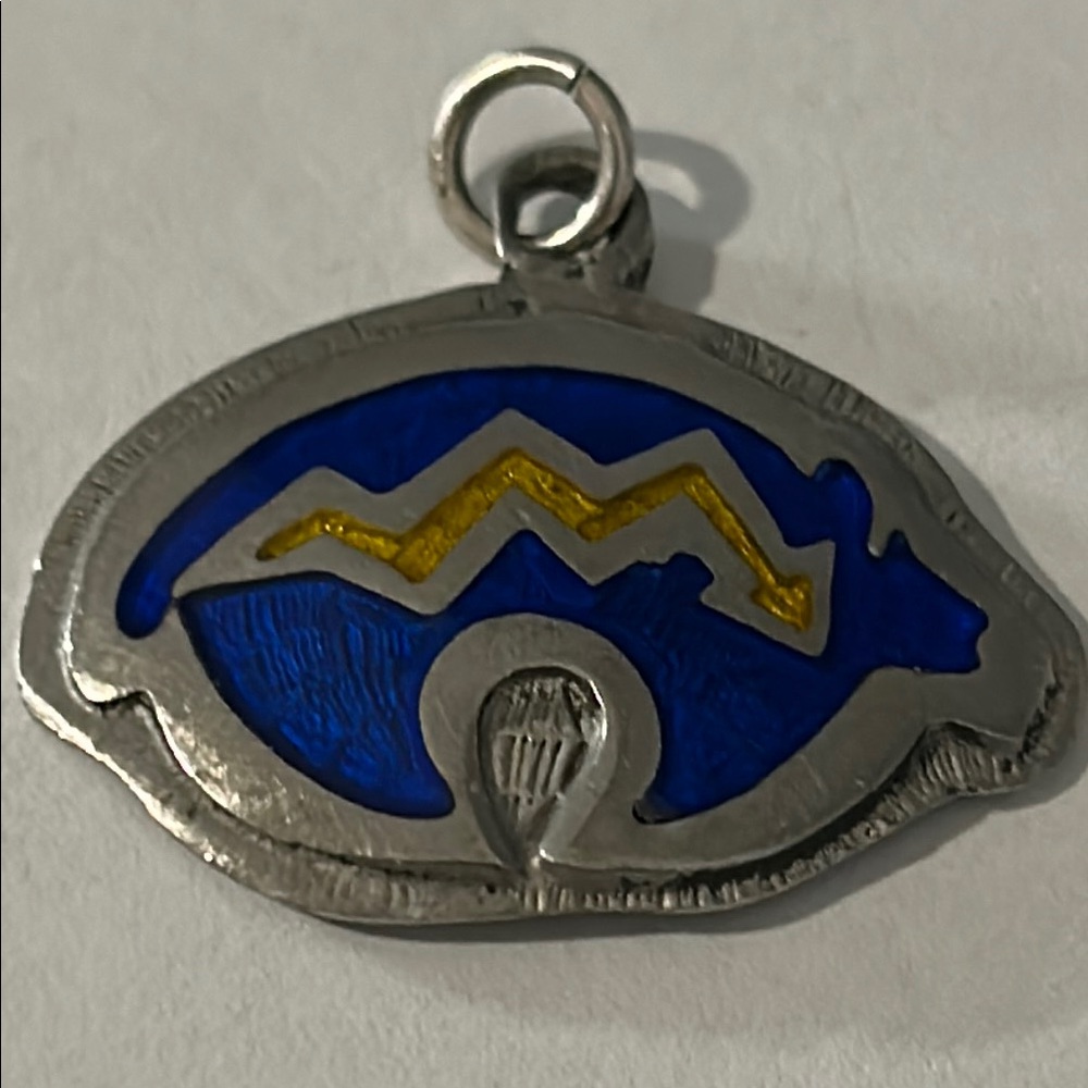 Cobalt Blue enamel and sterling Silver Bear Art nouveau Pendant - Picture 2 of 3